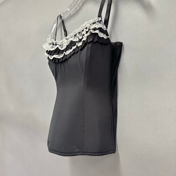 Cacique Black and Gold Lace Bustier Corset Bra Top Size 38C Velvet Trim Goth - Picture 4 of 16